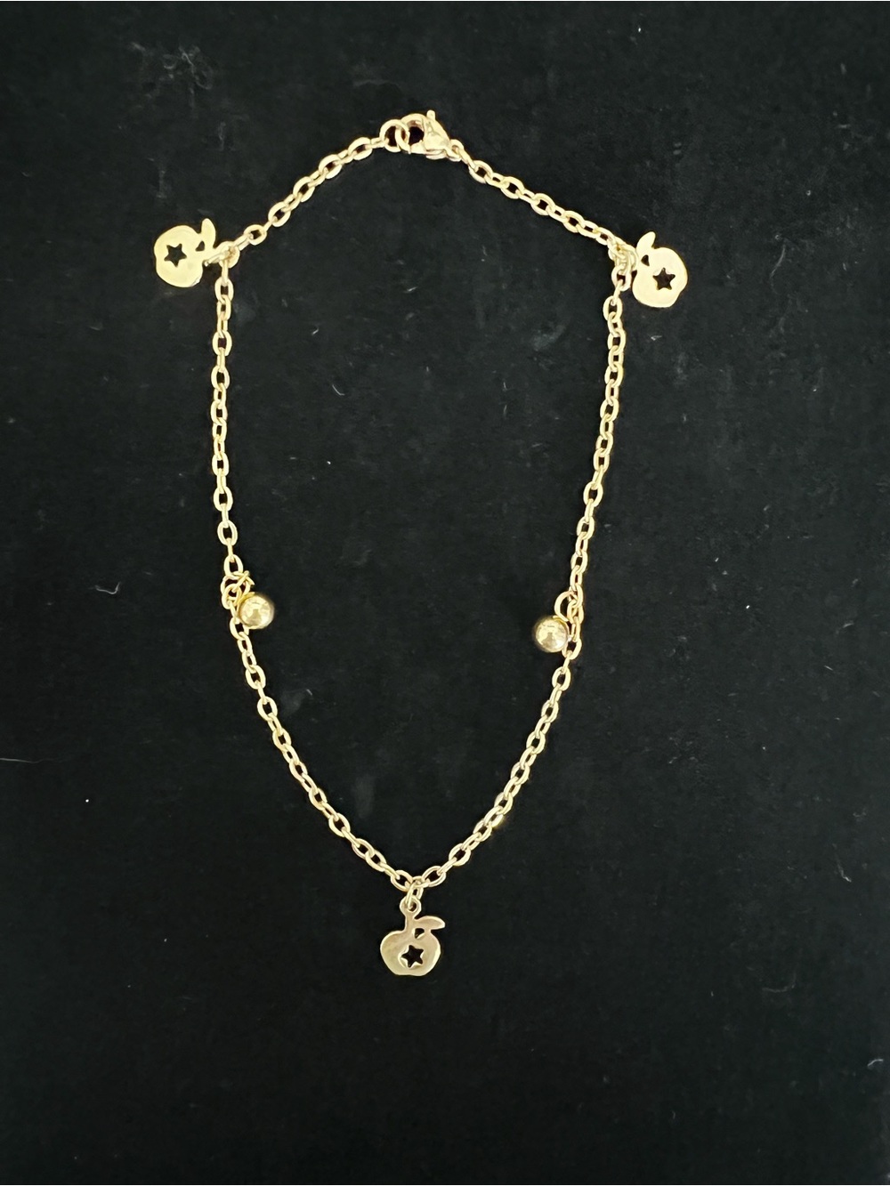 Gold Apple Charm Anklet Teacher Gift Stainless Steel Adjustable